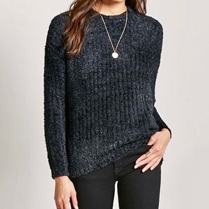 ✨Black Fuzzy Ribbed Knit Sweater
